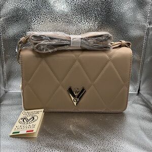 Valentino ORLANDI Quilted Vegan Leather Crossbody Bag in Beige taupe